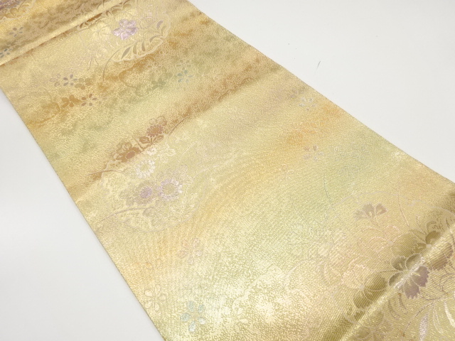 JAPANESE KIMONO / ANTIQUE FUKURO OBI / SILK / WOVEN SNOWFLAKE & FLOWERS